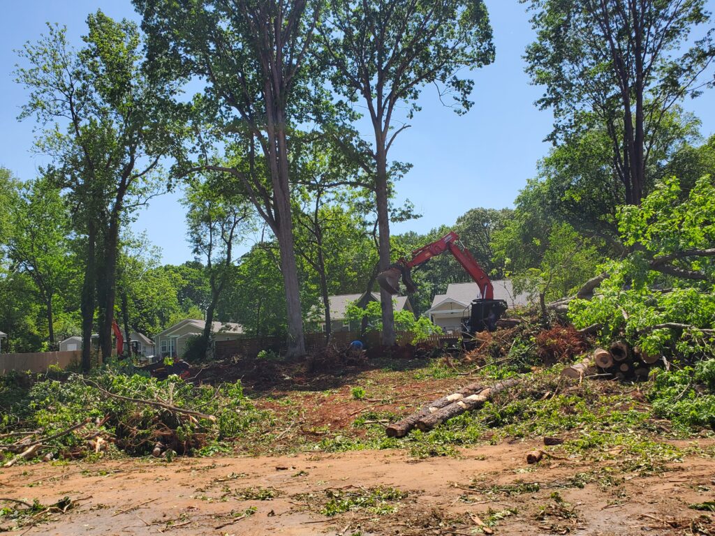 Tree company clearing a lot.